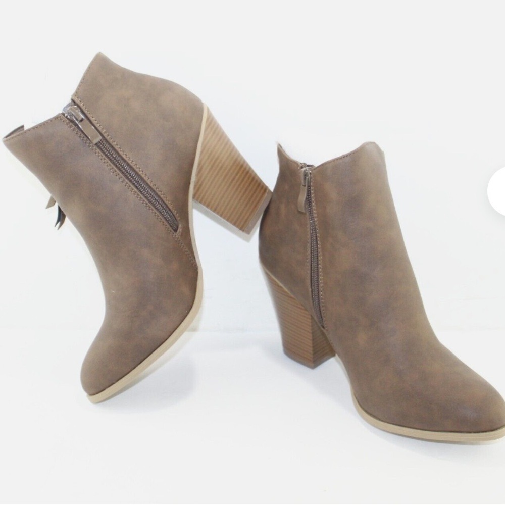 Journee Collection Vally Brown Faux Leather Double Zip Ankle Boots Size 7 NEW - Picture 2 of 5